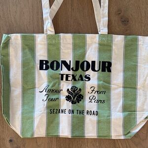Sezane Green and White Striped Tote Bag